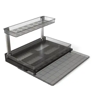 1Pc 2Tier Pull Out under Sink Organizer Cabinet Organizer with Sliding Drawer Tray L Shaped Slide Out Storage Shelves for Bathroom Kitchen Cabinet