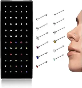 Cute Nose Rings for Women, Surgical Stainless Steel Nose Studs Women Men 20g Small Nose Rings Bone Studs, Hypoallergenic Real Nose Piercings Body Jewelry Bulk Unique Tiny