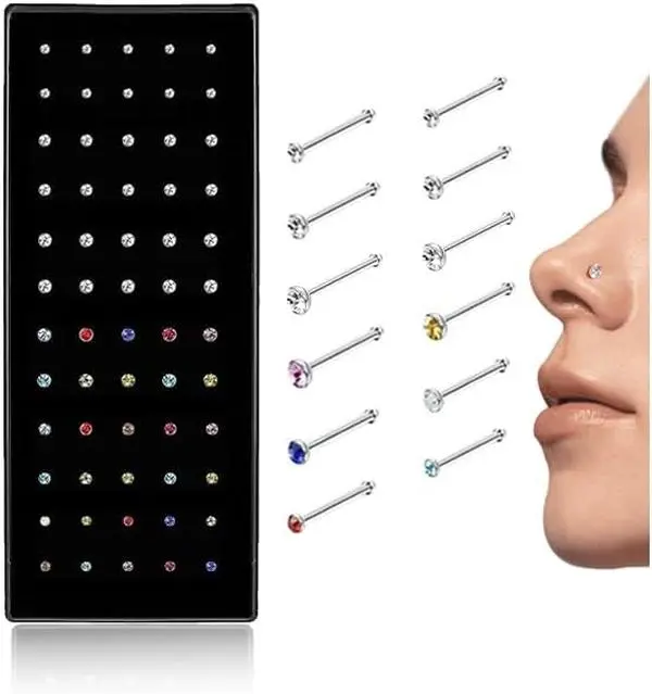 Cute Nose Rings for Women, Surgical Stainless Steel Nose Studs Women Men 20g Small Nose Rings Bone Studs, Hypoallergenic Real Nose Piercings Body Jewelry Bulk Unique Tiny