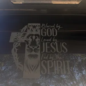 Blessed by God Faith Lion Cross Vinyl Decal 12x12 Premium Weatherproof Waterproof Fade Resistant for Car Window