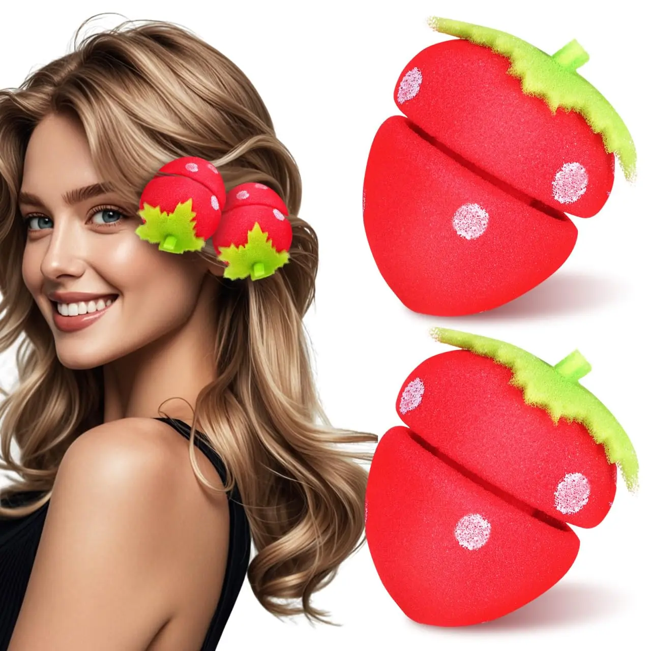 Garneck 18pcs Hair Rollers: Curling Hair Rollers Strawberry Shape Sponge Rollers For Women's Hair - Heatless Curls Overnight Soft Curlers To Sleep In - Night Sleep Hairstyling Tool Curly Style Heatless Styling Tools