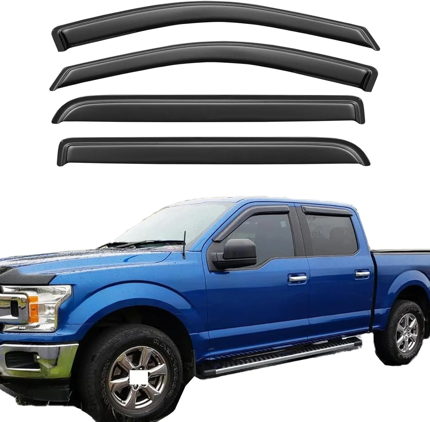 4pcs Adhesive Contoured Window Visor Set for Ford F150 SuperCrew 2004-2008 & Lincoln Mark LT 2006-2008, Automotive Rain Protection Side Vent Deflectors, Easy-Install Car Exterior Accessories, Visor Accessory, Vehicle Specific