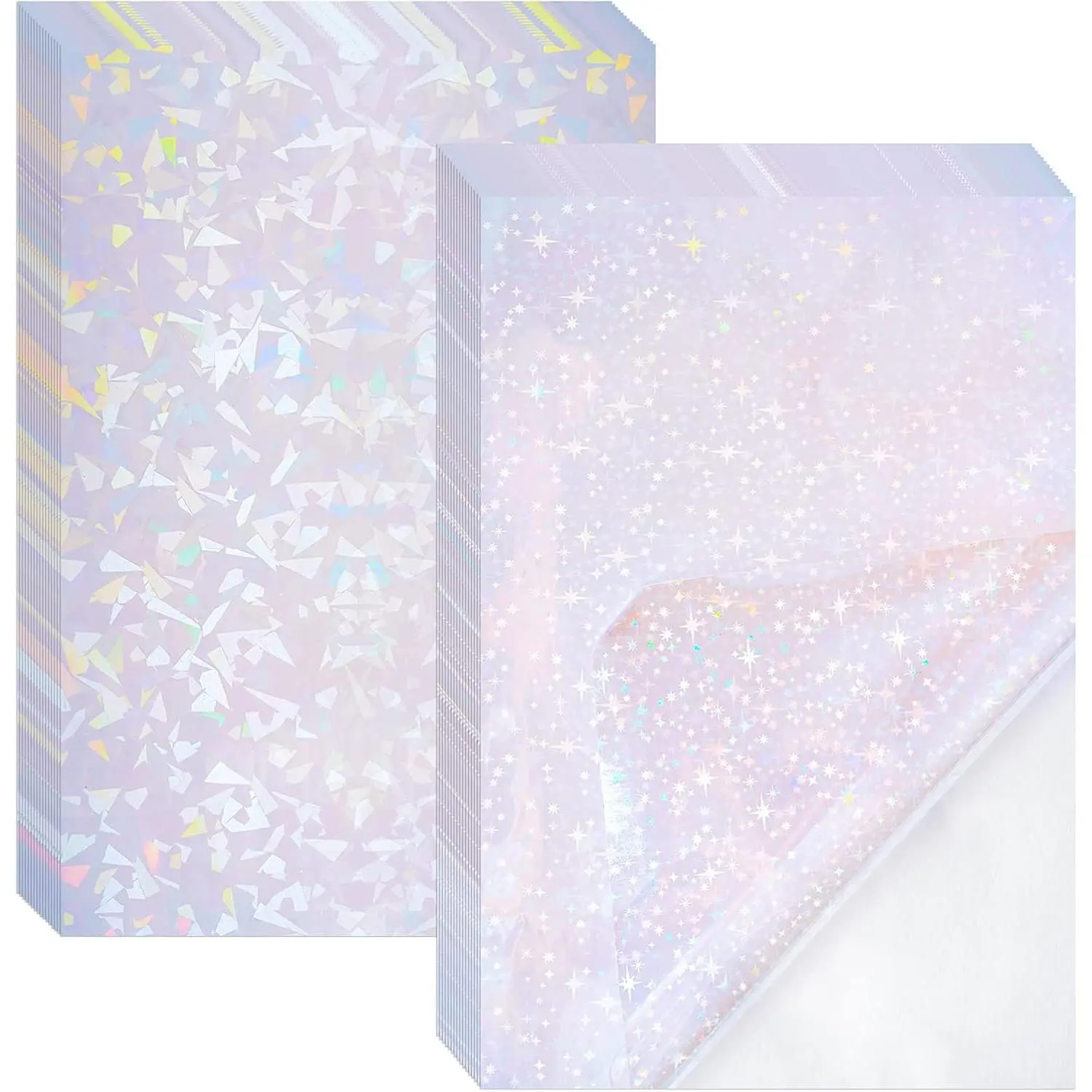 2 Types Transparent Holographic Laminate Sheets Overlay Lamination Vinyl A4 Size Self-Adhesive Holographic Laminate Film  Vinyl Sticker Paper for DIY Crafts, 10 Sheets 8.25 x 11.7 Inches