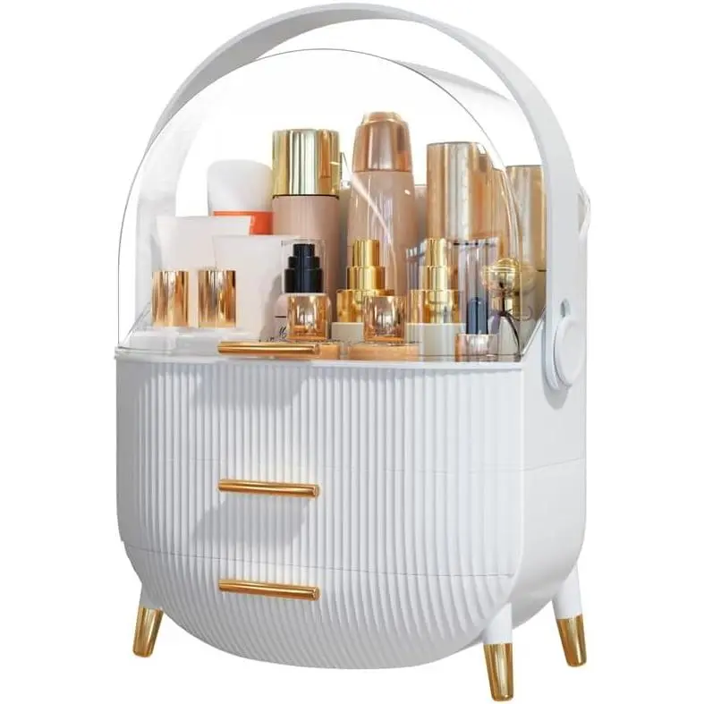 Makeup Organizer Skincare Organizers - Cosmetic Display Cases with Transparent Cover, SkinCare Organizers for Bathroom Countertop, Bedroom Vanity Desk, Lipstick Organizer, White Upgarde
