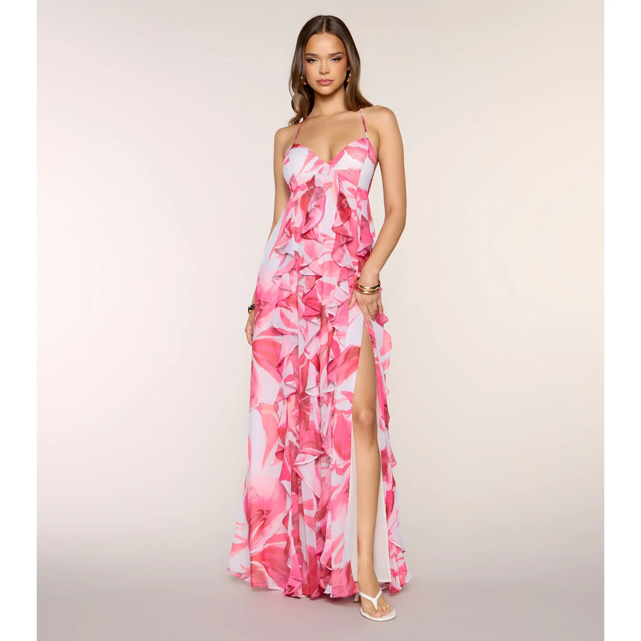 Annalise Floral Ruffle Formal Dress