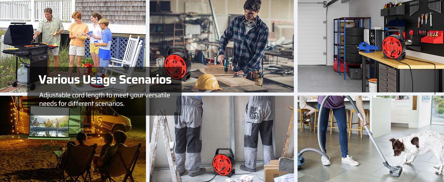 DEWENWILS 30ft Retractable Extension Cord Reel 13A/125V 16/3C SJTW Black Cable 4 Outlets with Circuit Breakers & Power Switch LED for Indoor/Outdoor Use HCRB30B DEWENWILS 30ft Retractable Extension Cord Reel 13A/125V 16/3C SJTW Black Cable 4 Outlets with Circuit Breakers & Power Switch LED for Indoor/Outdoor Use HCRB30B