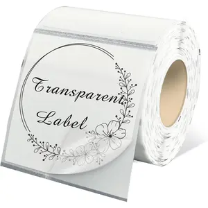 2"x2" Transparent Square Thermal Label Stickers,Self-Adhesive Square Direct Thermal Labels,300 Sheets with Perforation Line in ROLL