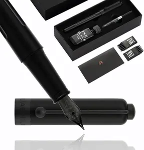 Luxury Matte Black Forest Fountain Pen Set,Titanium Black Extra Fine and Medium Nibs,Includes 2 Ink Converters,10 Ink Cartridges,15ml inkPremium  Case for Calligraphy (Extra Fine Nib)