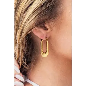 Aili's Corner 18K STAINLESS STEEL MINI RECTANGLE HOOP EARRING