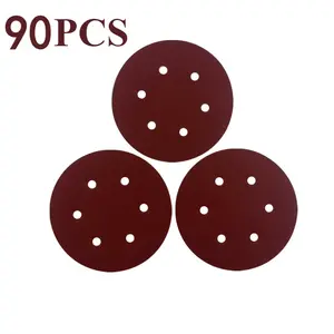 90-Piece Luxurious 6'' 6-Hole Sandpaper Discs, 40-800 Grit Hook and Loop Sandpaper for Automotive and Woodworking, Aluminum Oxide Quality