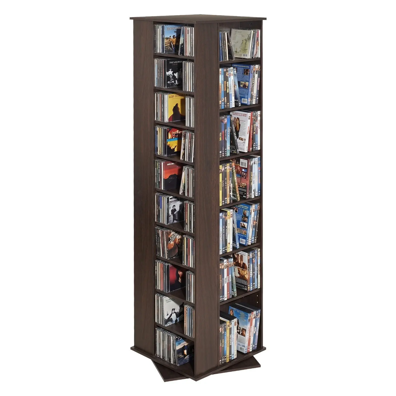 Media Storage Cabinet With 34-Compartment Rotating CD Rack Tower For CDs, DVDs, Blu-ray, Books And Game Discs, 360-Degree Rotating Media Tower, Compact Entertainment Console For Living Room, Home Office, Recording Studio, Brown
