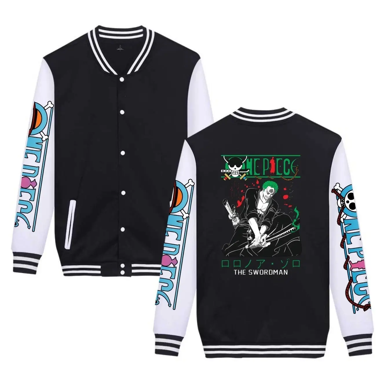 Zoro Anime Manga Sweatshirt Jacket Baseball Jacket, Baseball Varsity Jacket, Sporty Streetwear Look, Everyday Casual Jacket