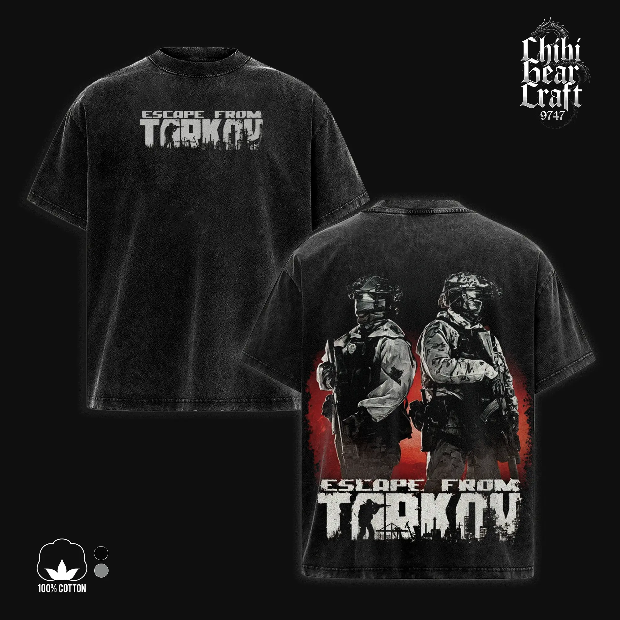 Escape From Tarkov Game Shirt PMC Faction Tactical Soldier Distressed Logo Urban Warfare Vintage Washed Oversized T-Shirt Hoodie Hardcore Extraction Shooter Gaming Graphic Tee Faded Black Red Aura Streetwear Merch Pack Gift For Game Fan Clothes