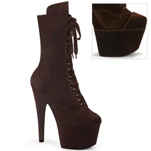 Women's Platform Lace Boot - 7 in Heel ADORE-1045VEL Brown Velvet Footwear