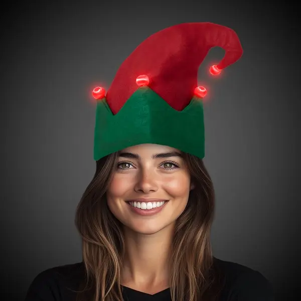 Flashing Red LED Elf Hat for Holiday Parties & Events - Christmas