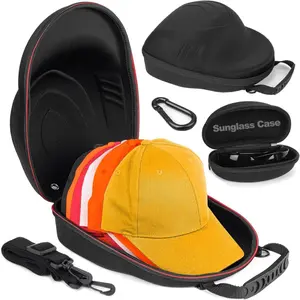 Hat Travel Box + Sunglasses Case, Safety Hat Protector for Baseball Caps, with Handle and Shoulder Strap, Hat Storage Rack Can Protect Up to 6 Hats, Suitable for Travel and Home Storage