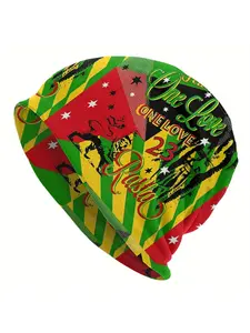 BIIHUDU Men' Jamaican Rasta One Love Reggae Party Hat - Rasta Colors (////) Beanie with Iconic One Love Symbol for Festivals,