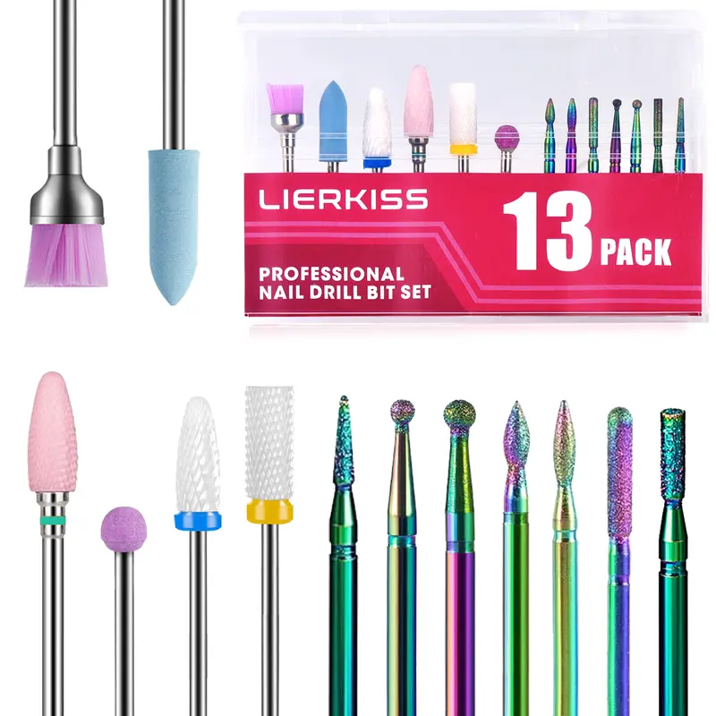 13Pcs Nail Drill Bits Set,multicolor cuticle nail drill bit set for womens Valentine's Day gifts Professional Ceramic Carbide Diamond Cuticle Polishing Remover Tool Bit Kit for Acrylic Gel Nails Manicure Pedicure nail art care tools Nail Care, Nail Tech,