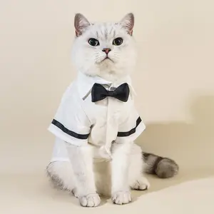 Cat Shirt Bow Tie Set Pet Shirt Teddy Dog Clothes Schnauzer Suit Dress
