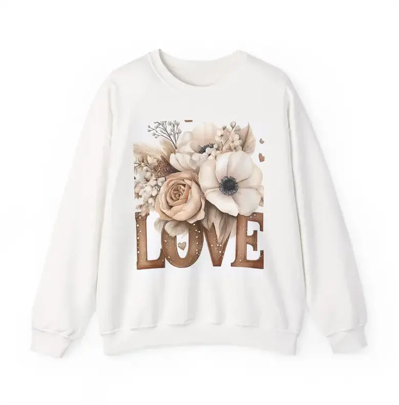 Floral LOVE Crewneck | Beige Roses Anemone Bouquet Sweatshirt #SohoChic