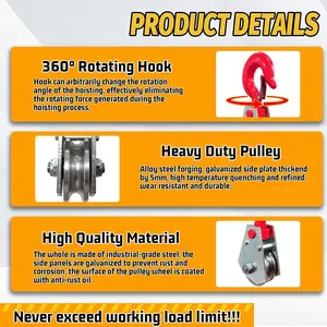 2 Ton Snatch Block with Hook, 3" Sheave for 1/2" Inch Wire Rope, Snatch Block Pulley for Tow Truck Rollback Wrecker Hauler, Winch Pulley Winch Accessories