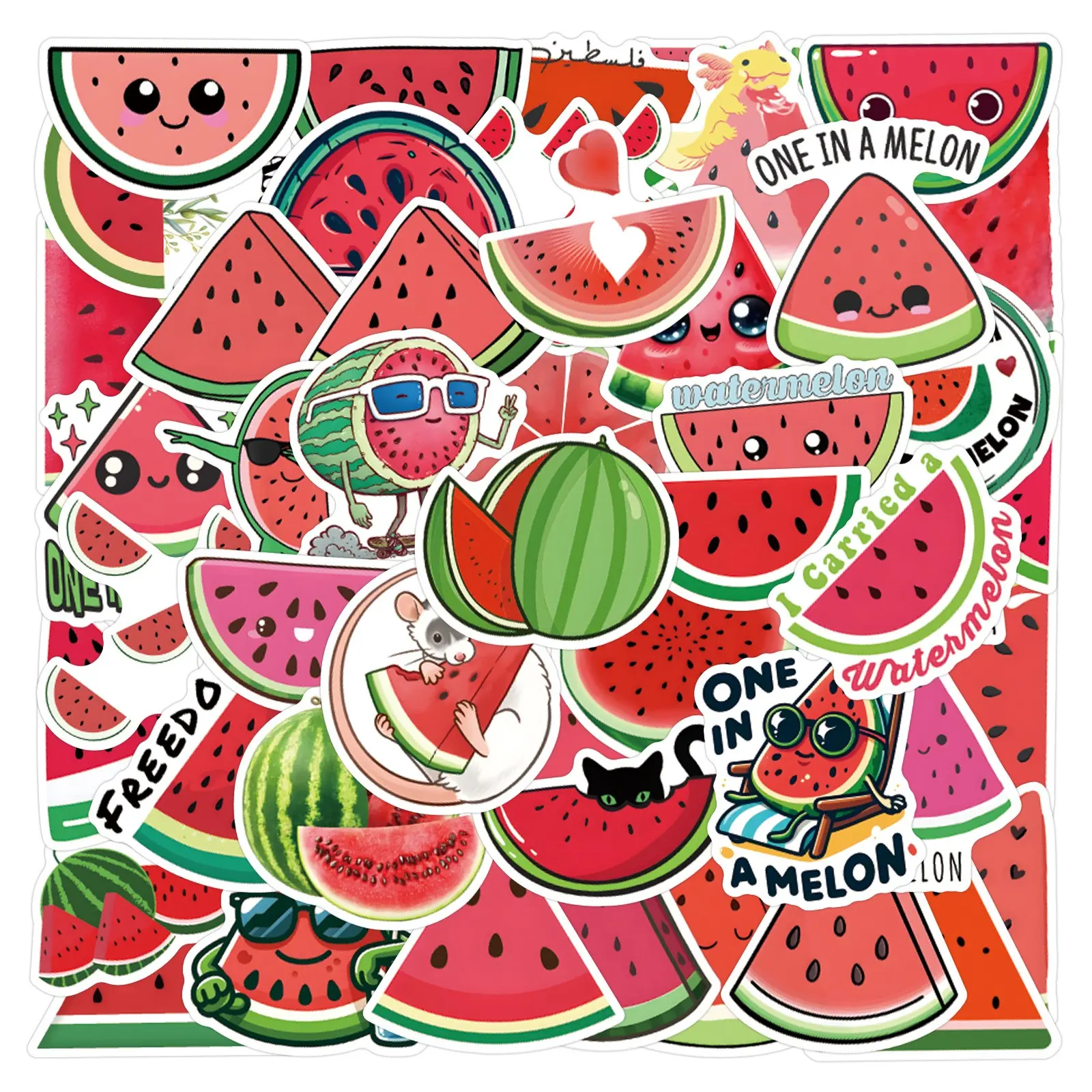 55 Watermelon Cartoon Fruit Stickers, Waterproof Decorative Stickers for Journals, Stationery, Cups, Computers, Fun and Durable