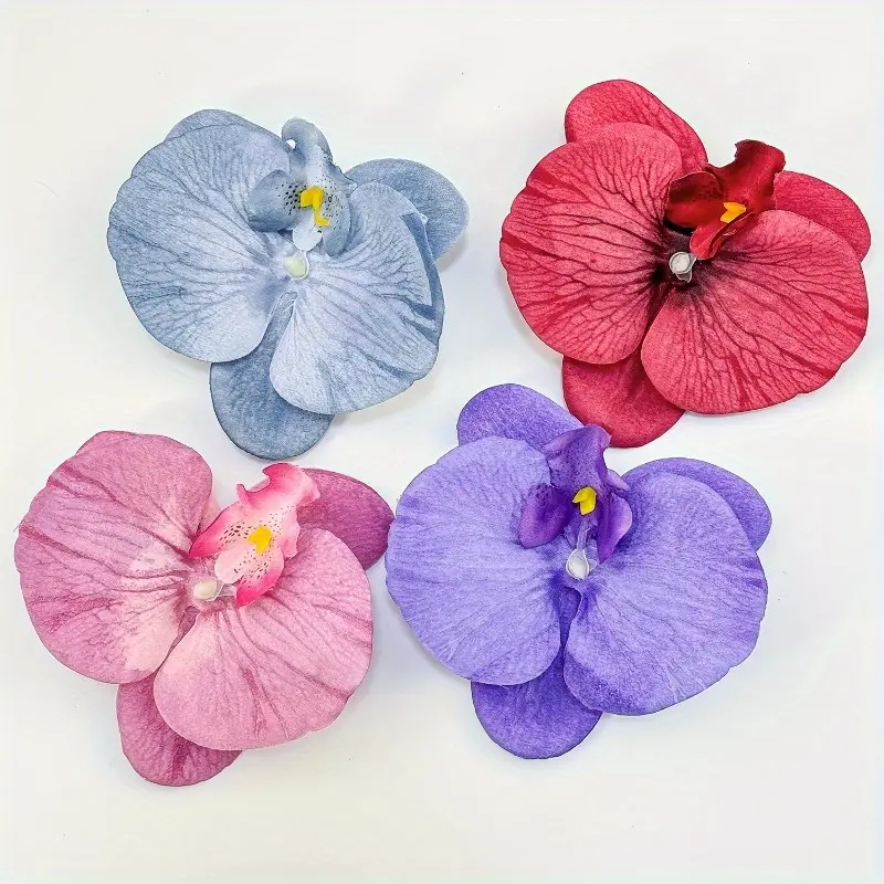 4pcs Orchid Flower Hair Clips - Vibrant Multicolor Artificial Hairpins for Weddings, Photo Shoots & Everyday Use, Non-Damaging Floral Hair Accessories with Secure Hold for Bangs & Updos, Cute Hair Clips