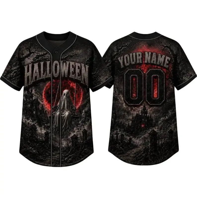 Personalized Halloween Baseball Jersey, Custom Horror Baseball Jersey, Gothic Halloween Shirt