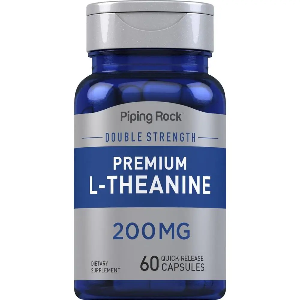 Piping Rock L-Theanine 200mg Supplement | 60 Capsules | Double Strength | Non-GMO, Gluten Free