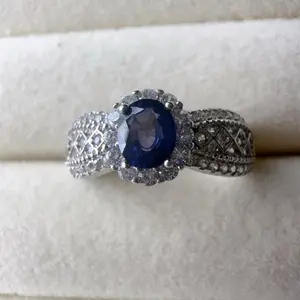 <PingEast jewelry > LANBS307----Royal Elegance | 925 Silver Princess Band with Natural Sri Lankan Sapphire