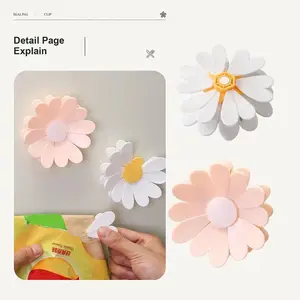 Aesthetic Cherry Blossom Fridge Magnetic Chip Clips| 6 Bag Clips + 1 Magnetic Base| Cute Food Sealing Clips for Snack Bread Pet Food Storage| Fridge Organizer Kitchen Decor Gift