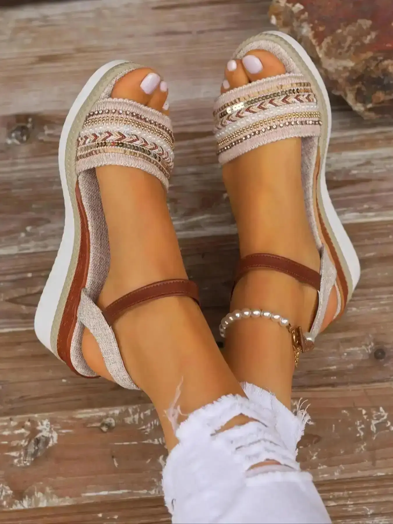 2026 New Model Women's Chic Sndls Daily Boho Style Peep Toe for Summer Light Airy Comfy Shoes Wear Girl Espadrille Open Bohemian weekend vacation relaxed outdoor poolside Everyday Pair Versatile essential modern