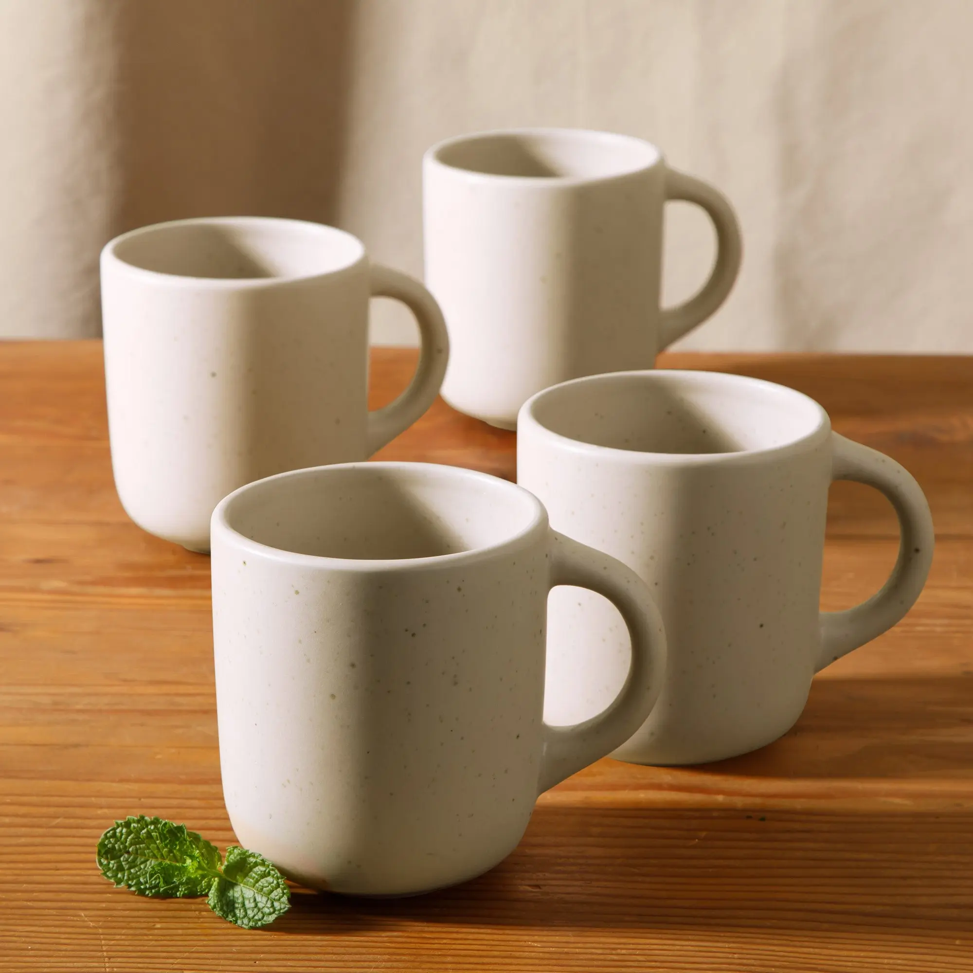 Corsica Clay - 4-Piece Mug Set - Reactive Glaze Stoneware - Sea Salt White