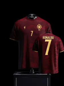 2026 WC Jersey Ronaldo #7 Portugal Black Special Edition Soccer Jersey Portuguese Flag Gold Trim Ornamental Pattern Breathable Quick Dry Short Sleeve for Ronaldo Fans, Portugal Supporters, Football Collectors & Luxury Sportswear Enthusiasts