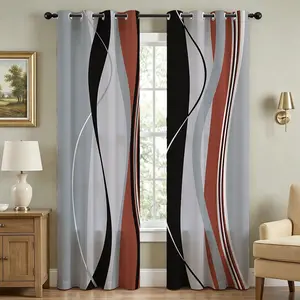 Blackout Curtains (2 Panels &  Abstract Wave Stripes Curtains for Home Decor) - Thermal Insulated,Soundproof Printed Drapes for Living Room, Bedroom, and Office