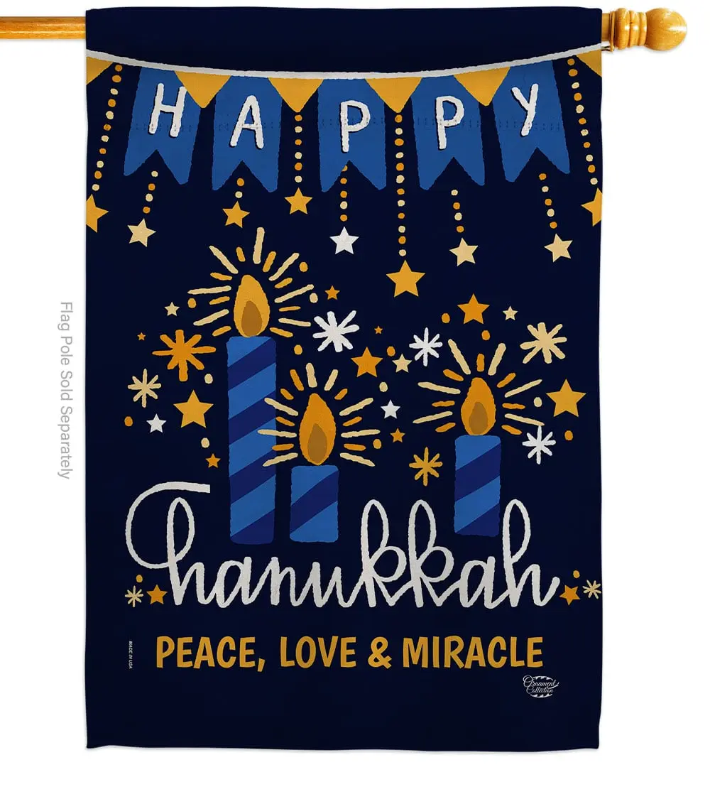 28" x 40" Double-Sided Peace Love Happiness Vertical House Flag, Winter Hanukkah Garden Yard Decorative Banner, Home Improvement Gift (H192315-BO Ornament Collection)