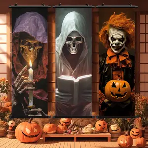 Halloween Hanging Banner, 3 Counts Scary Skull Canvas Poster, Horror Poster, Halloween Poster, Party Posters, Yard Poster, Living Room Decoration, Home Decoration, HD, Waterproof, Gift