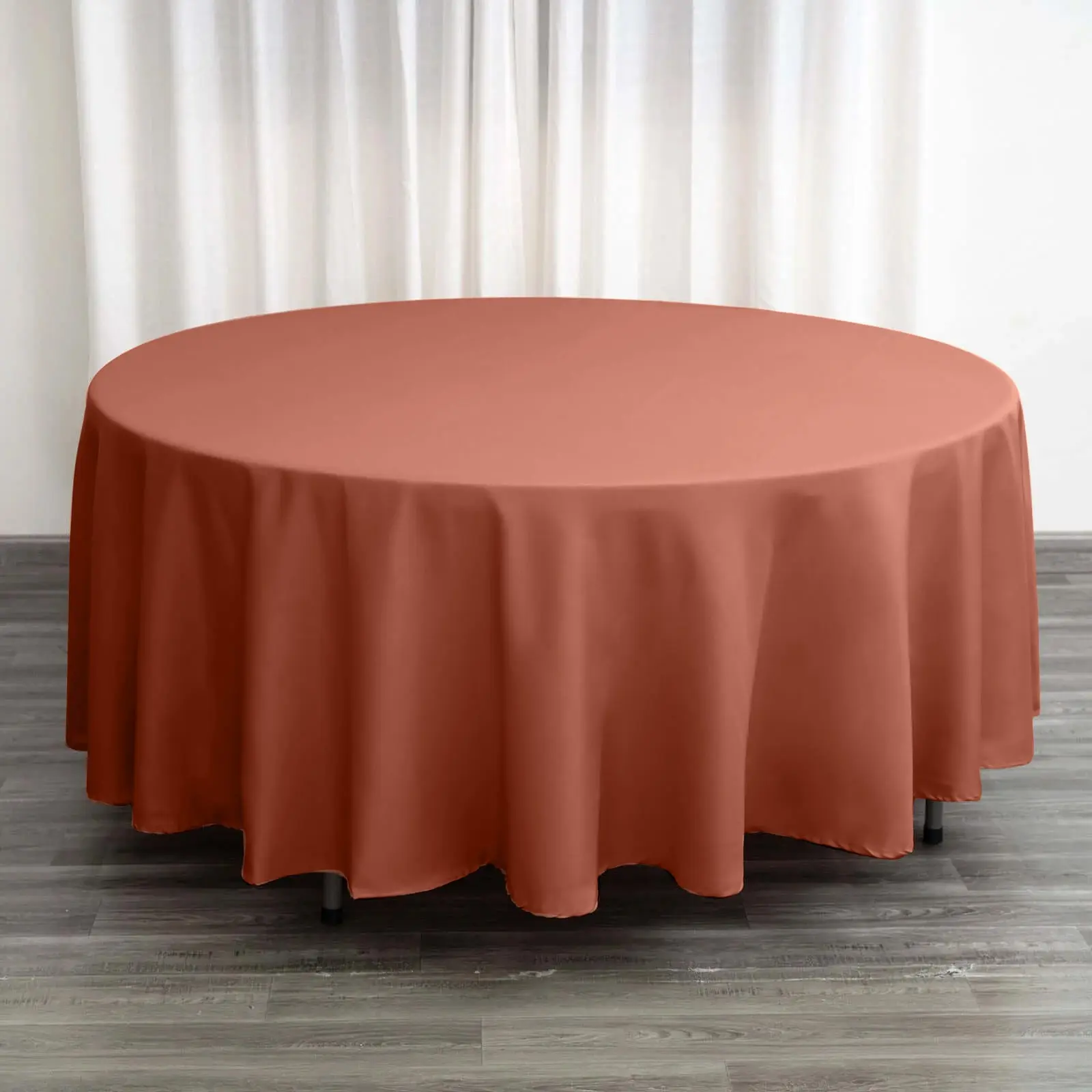 108" Terracotta (Rust) Polyester Round Tablecloth - Durable, Stain-Resistant, Wipe-Clean for Easy Maintenance, Ideal for Picnic Dining Table, Outdoor Patio, Casual Outdoor Use