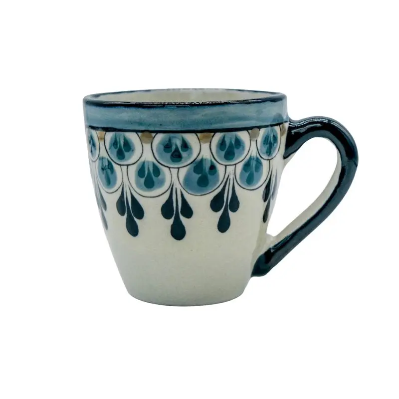 12oz Sturdy Shaped Classic Reusable Wide Body Stoneware Coffee Mug - Hand-Painted, Microwave-Safe Dark Navy/Grey Drinkware for Daily Use