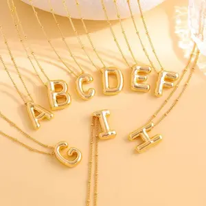 Personalized Necklace Name Necklace Custom Initial Necklace Gold Bubble Letter Necklace Chunky Alphabet Pendant Jewelry Gift for Women Men
