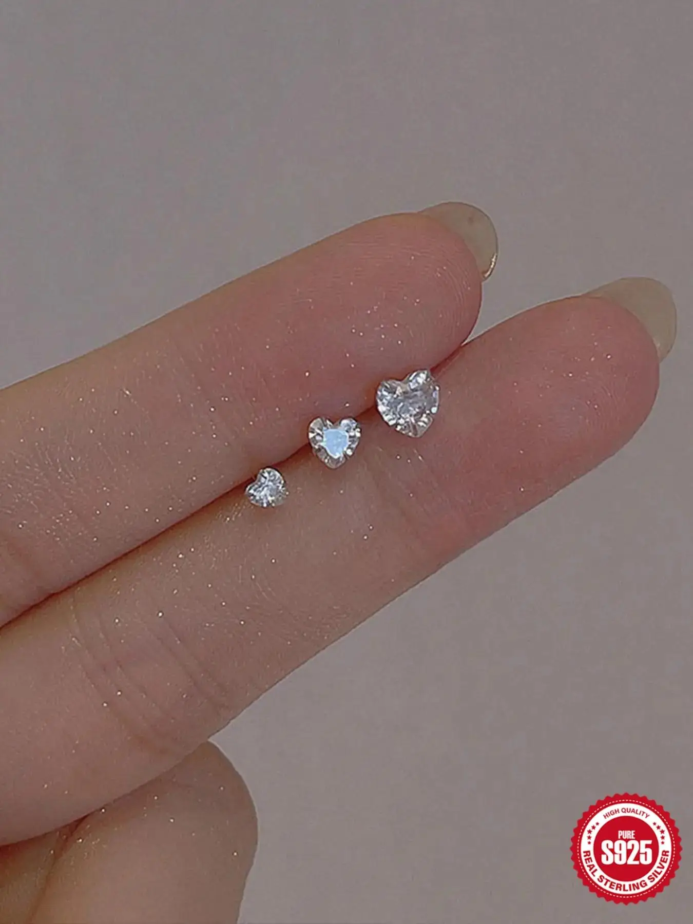 925 Sterling Silver Heart Shaped Rhinestones Stud Earrings, 3 Counts Classic Style Simple Earrings for Women, Party, Daily Clothing Decor, Birthday Gi