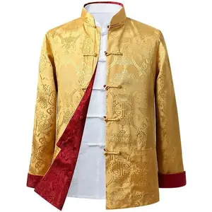 Tang Suit Men Hanfu Chinese Traditional Clothes Long Sleeve Top, Can be Worn on Both Sides,Tang Suit Jacket Men Silk