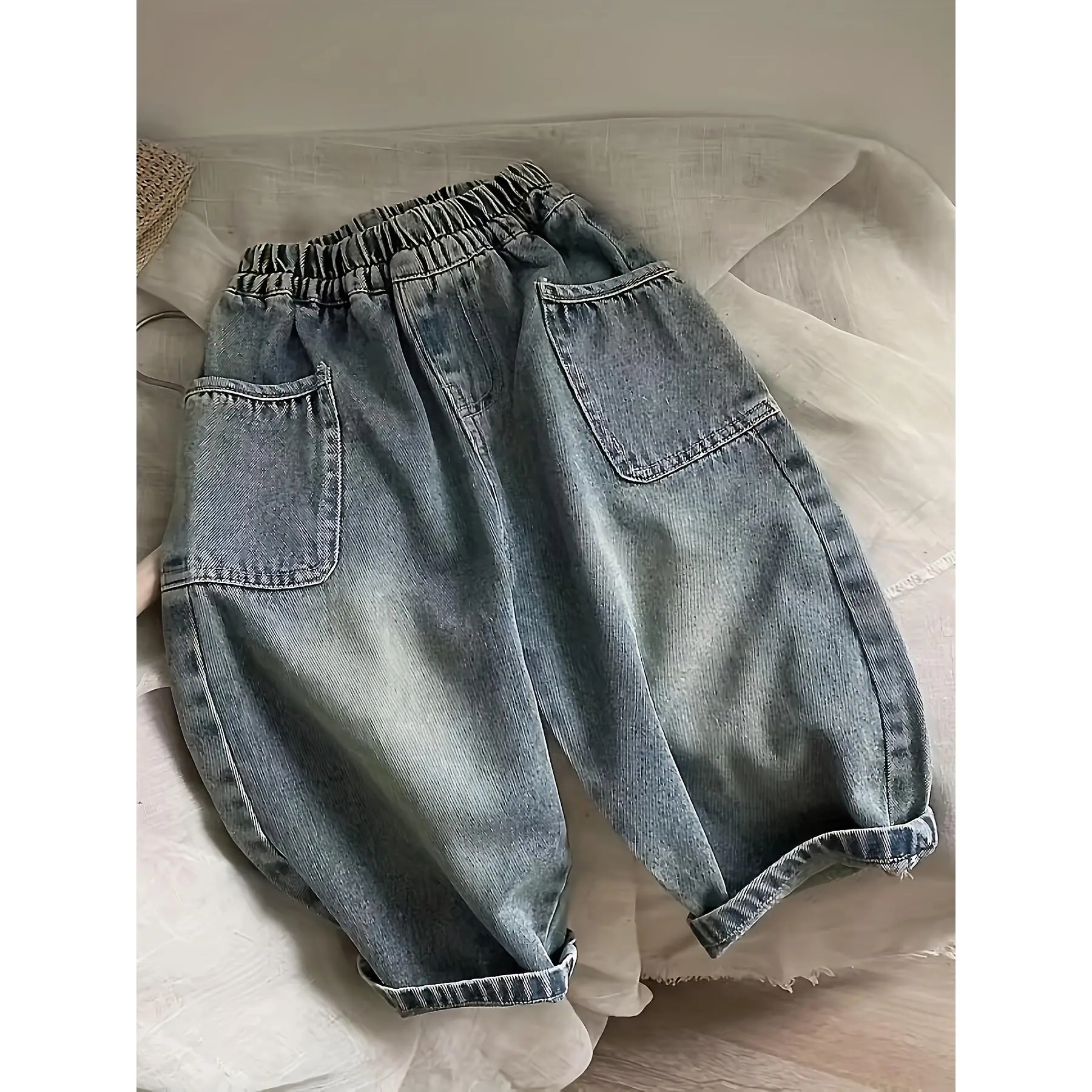 Toddlers' Retro Wide-Leg Polyester Pants with Pockets - Baby Girls Clothing, Casual Solid Color, Spring & Autumn Outdoor Kids' Fashion Bottoms, Plain Bottoms, Long, Basic, Elastic Band, Retro Style, Elastic Waistband, Baby Clothes Girl, 1-2Y, Long Pants
