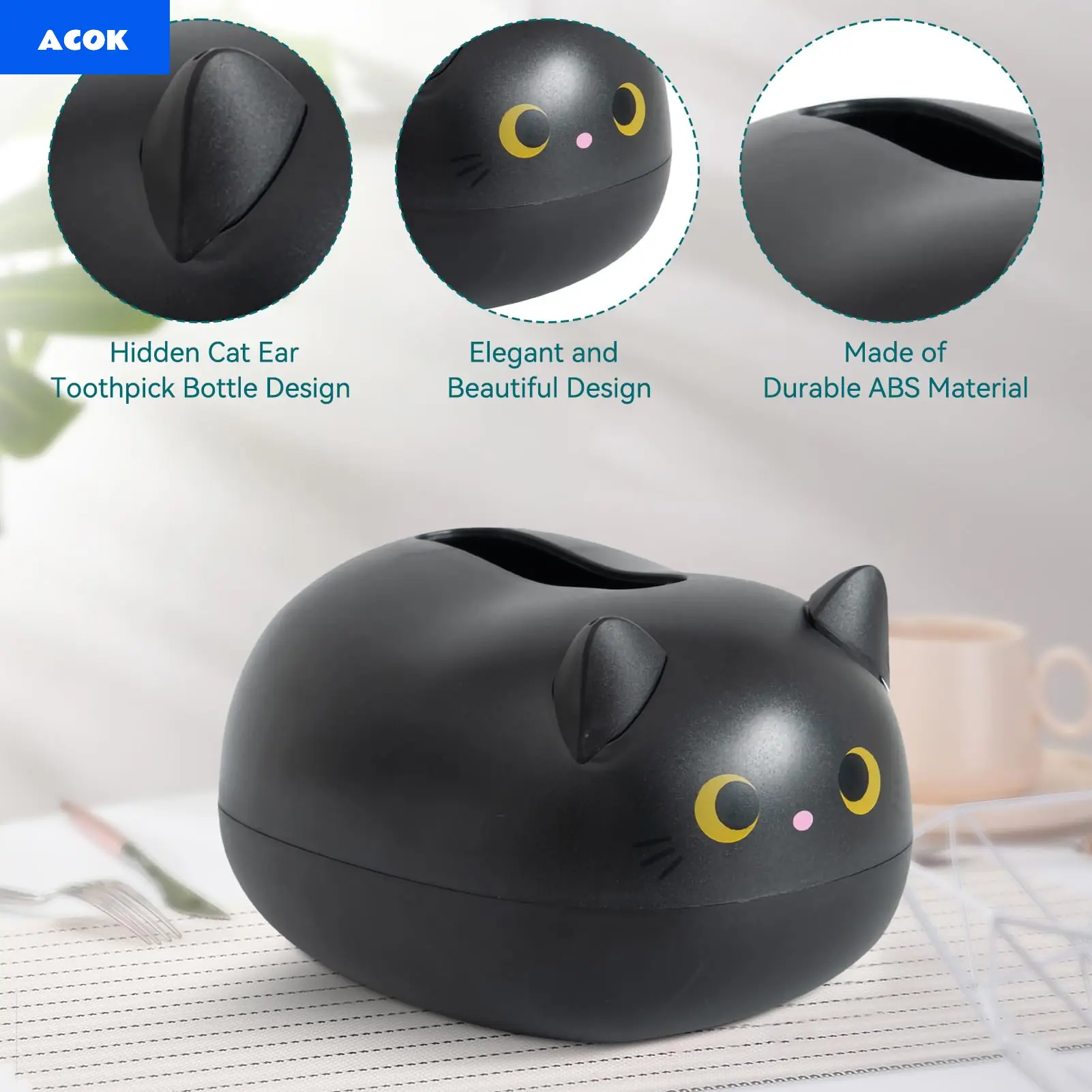 Kitten Tissue Holder, Cartoon Cat Tissue Box with 2 Toothpick Holder Toilet Paper Holder Cat Tissue Napkin Box for Kitchen Bathroom Bedroom Living Room(black)