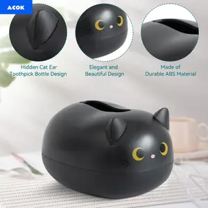 Kitten Tissue Holder, Cartoon Cat Tissue Box with 2 Toothpick Holder Toilet Paper Holder Cat Tissue Napkin Box for Kitchen Bathroom Bedroom Living Room(black)