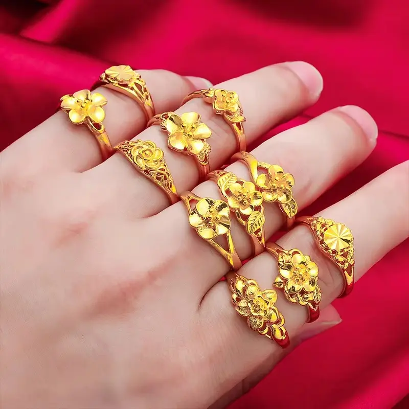 Flower Gold Color Resizable Rings for Women's Wedding Party Gifts  Sand Gold Color Women's Ring  Electroplated Ring