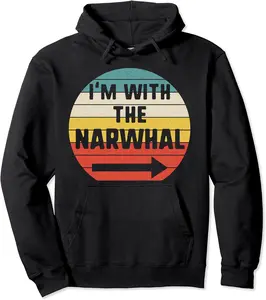 I'm With Narwhal Halloween Matching Couple Costume Vintage Pullover Hoodie - Kadashya Shop 37B08H2DR7P9