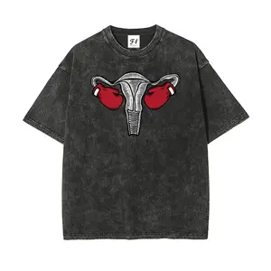 Unisex Retro Short-Sleeve Washed Cotton Printed T-Shirt - Comfortable Fabric, Feminist Pro-Choice Uterus Graphic, Everyday Fit, Women's Rights Vintage Streetwear Casual Top