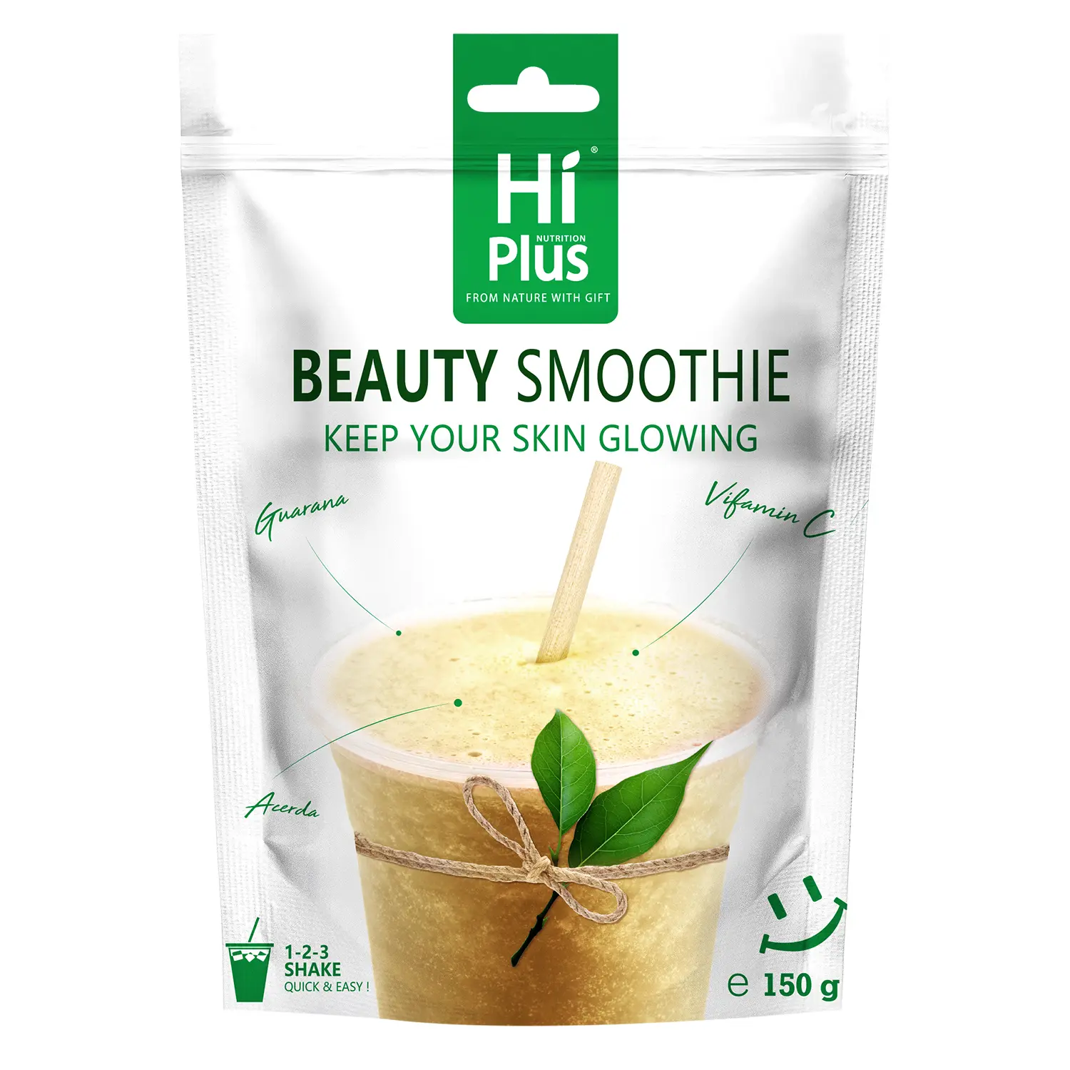 HiPlus Beauty Smoothie Mix (150g, 30 Servings) - USDA Organic, Vegan, Gluten-Free Plant Protein & Vitamin C Collagen Supplement with Antioxidants for Skin Care, Glowing Skin
