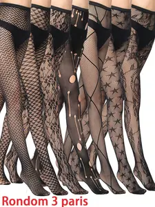Random 3 Pairs Sexy Mesh Fishnet Socks, Trendy Hollow Out Design, Perfect for Nightclub & Party Wear, Comfortable & Stylish Footwear